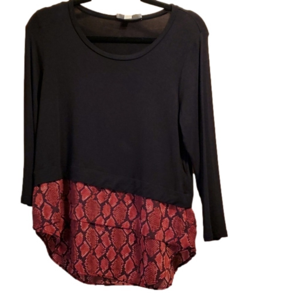 Michael Kors Black Snake Print Layered Tunic Top Womens Size S